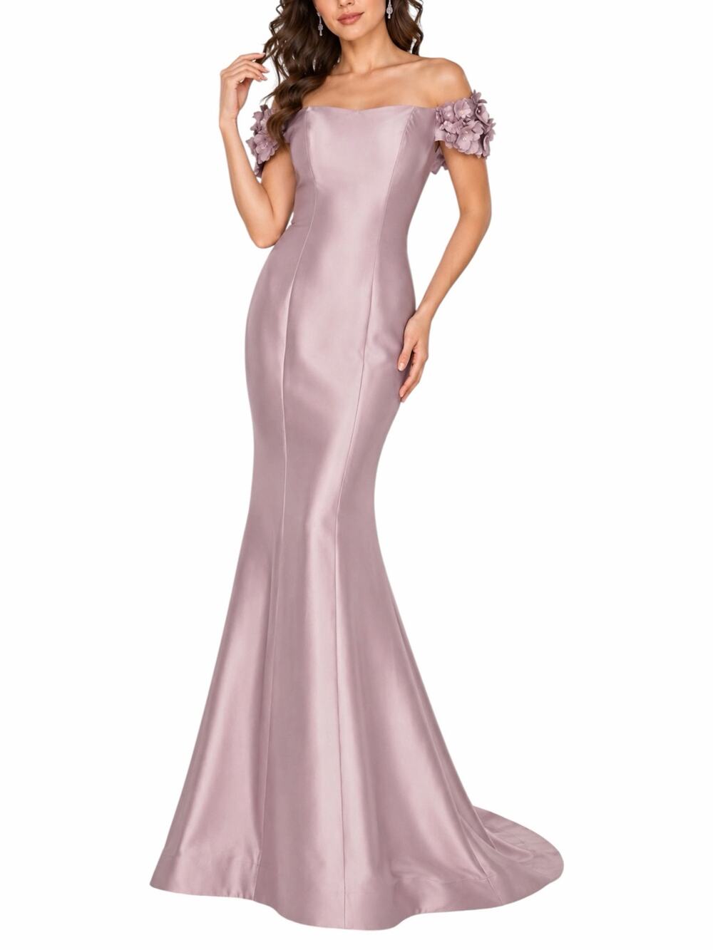 Terani Couture Floral Off Shoulder Long Gown Mauve Size 4 2021E2799 - Picture 1 of 13